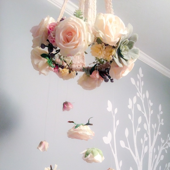 Handmade Silk Boho Floral Mobile Nursery Baby - Picture 4 of 8